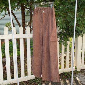 High Waist Corduroy Straight Leg Pants with Cargo Pockets